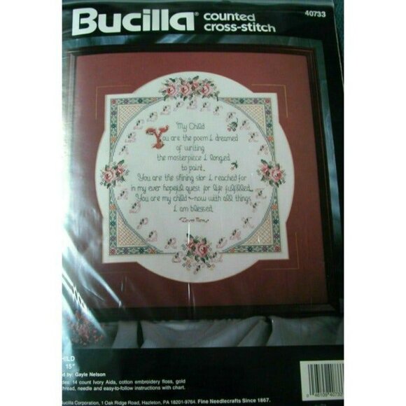 Cross Stitch Kit Bucilla My Child Counted 40733 Poem Memories 1993 VTG 15″ X 15″ - Picture 4 of 4